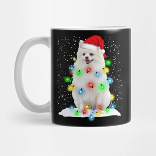 White Pomeranian Christmas Santa Hat Xmas Tree Color Lights Mug